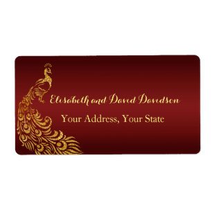 Royal Burgundy Gold Peacock Weddenschap Label