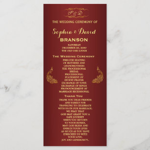 Royal Burgundy Gold Peacock Wedding Program Custom Programma