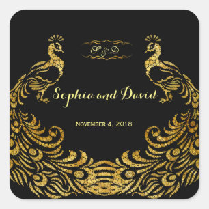 Royal Burgundy Gold Peacock Wedding Vierkante Sticker