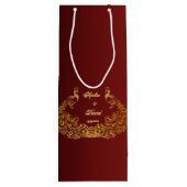 Royal Burgundy Gold Peacock Wedding Wijn Cadeautas (Achterkant)