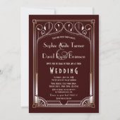 Royal Burgundy Great Gatsby Gold Art Deco Wedding Kaart (Voorkant)