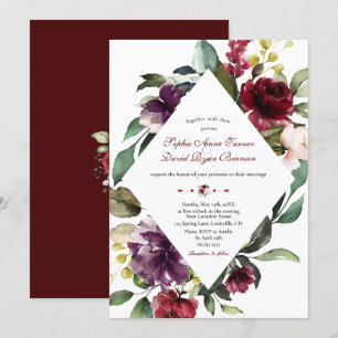 Royal Burgundy Plum Blush Flowers Weddenschap Kaart