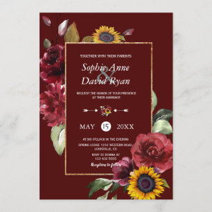 Royal Burgundy Sunflower Gold Wedding Kaart