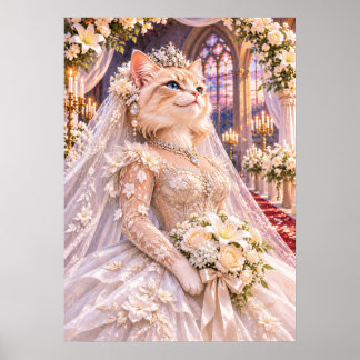 Royal Cat Bride Wedding Dress Fantasy Wall Art Poster