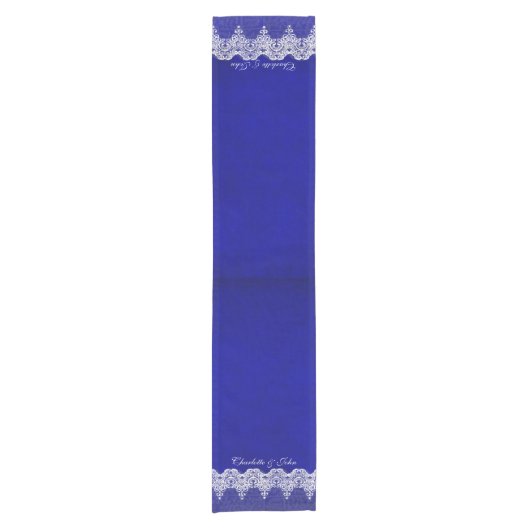Royal Chic Blue Lace Personalized Table Runner Korte Tafelloper (Voorkant)
