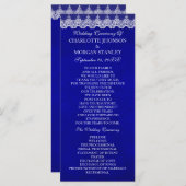Royal Cobalt Blue White Lace Wedding Programme de  (Devant / Derrière)