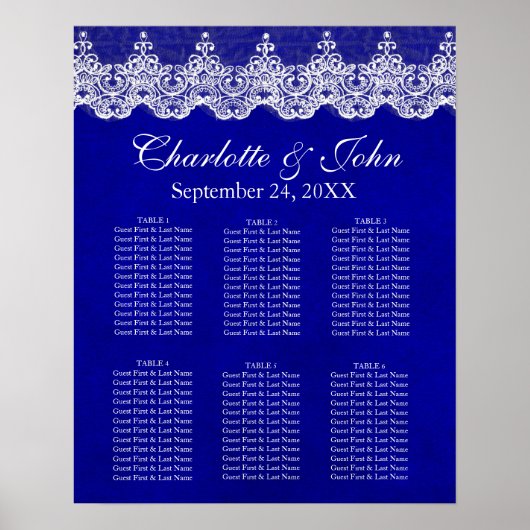 Royal Cobalt Lace Seating Chart Poste Poster (Voorkant)