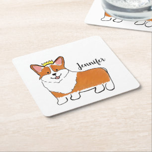 Royal corgi-hond gepersonaliseerd vierkante kartonnen onderzetter