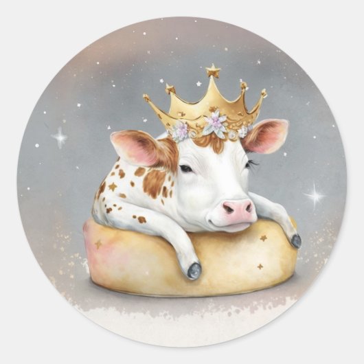 Royal Cow Dreaming on Cheese Throne                Ronde Sticker (Voorkant)