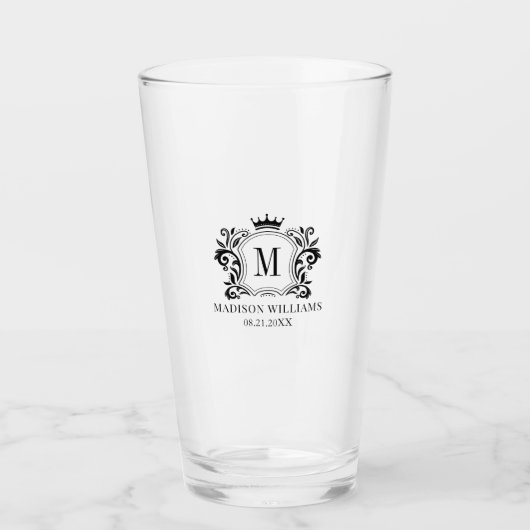 Royal Crest Crown Scrolls Monogram Glas (Voorkant)