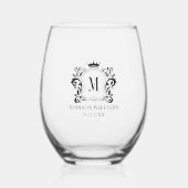 Royal Crest Crown Scrolls Monogram Wijnglas Zonder Voet (Voorkant)