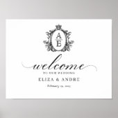 Royal Crest Monogram Zwart-wit bruiloft Poster (Voorkant)