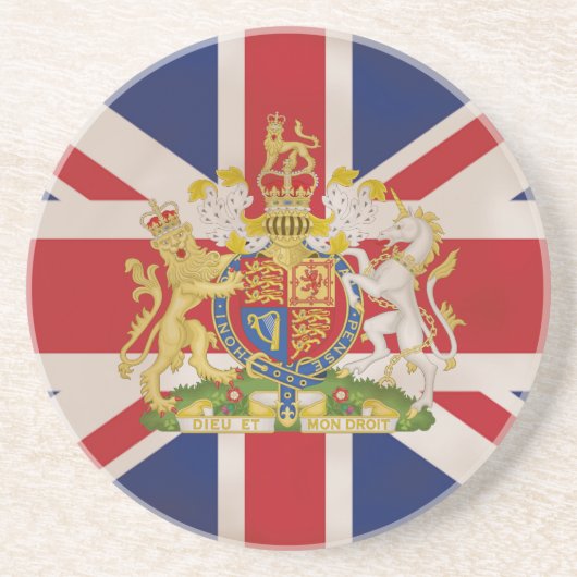 Royal Crest op Union Jack. Zandsteen Onderzetter (Voorkant)