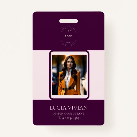 Royal Crimson QR Code Foto Employee Name Badge (Voorkant)