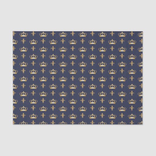Royal Crown and Fleur de Lis Pattern on Blue Tissuepapier (Voorkant)