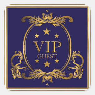 Royal Crown Blue en Gold Flourishes Wedding VIP Vierkante Sticker