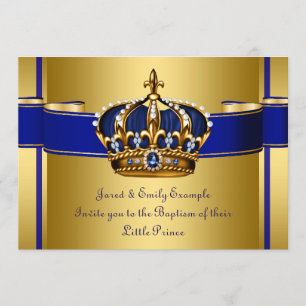 Royal Crown Blue en Gold Prince Baptism Kaart