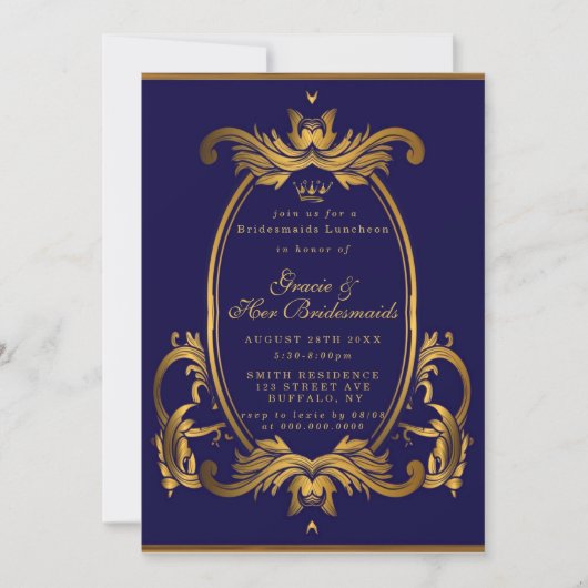 Royal Crown Blue Gold Bridesmaids Invitations de d (Devant)