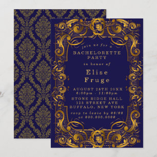 Royal Crown Blue Gold Vourish Bachelorette Party Kaart