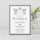 Royal Crown Emblem Lions Monogram Foto Huwelijk Save The Date (Staand voorkant)