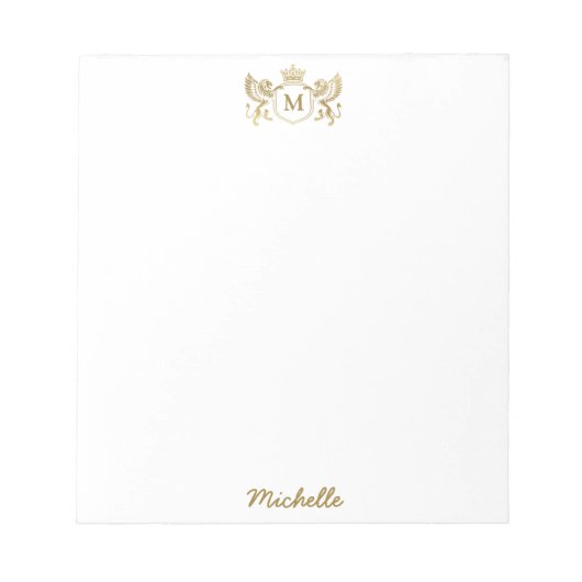 Royal Crown Emblem Lions Monogram Script Goud Notitieblok (Voorkant)