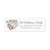 Royal Crown & Florals Heart Monogram Crest Embleem Etiket (Voorkant)