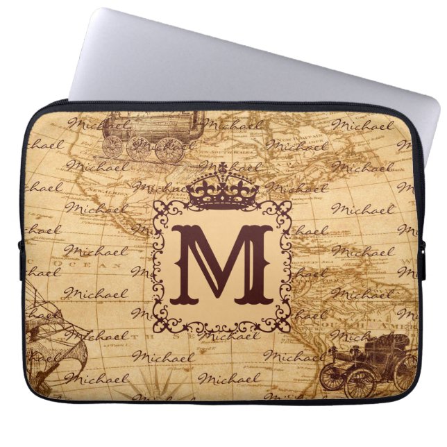 Royal Crown  Name Pattern Beige Laptop Sleeve (Voorkant)