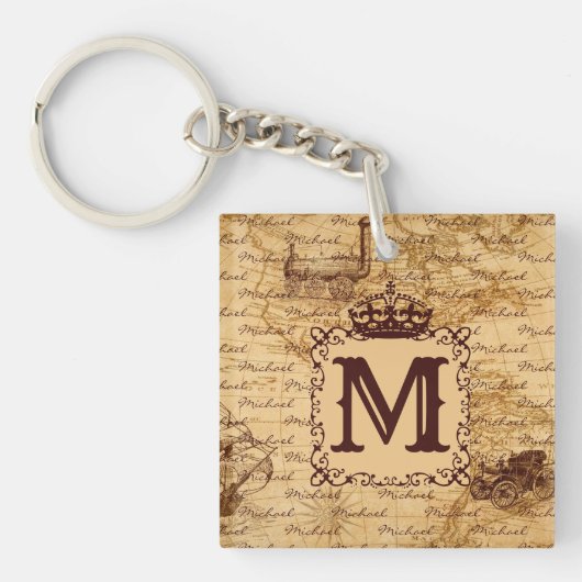 Royal Crown  Name Pattern Beige Sleutelhanger (Voorkant)