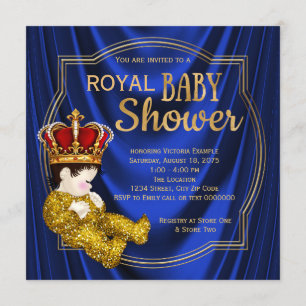 Royal Crown Prince Baby shower Blue Gold Kaart
