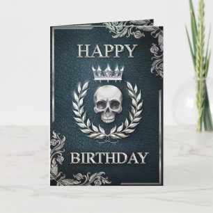 Royal Cyan & Silver King of the Dead Birthday Card Kaart