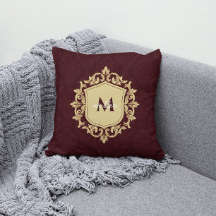 Royal Damask  Crest Monogrammed Familienaam Kussen
