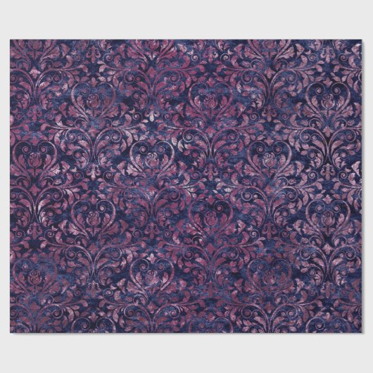 Royal Damask Crush Velvet Blue Navy Pink Plum Cadeaupapier (Vlak)