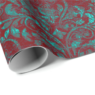 Royal Damask Crush Velvet Burgundy Red Turquoise Cadeaupapier