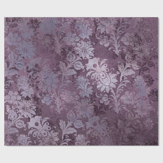 Royal Damask Distress Paarse Plum Floral Grey Cadeaupapier (Vlak)