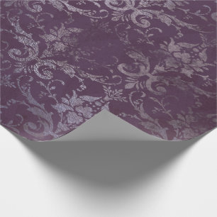 Royal Damask Grunge Paars Plum Floral Grey Blue Cadeaupapier