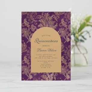royal damask paars quinceanera fotokaart save the date