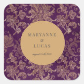 Royal Damask Paarse Monogram Sticker (Voorkant)