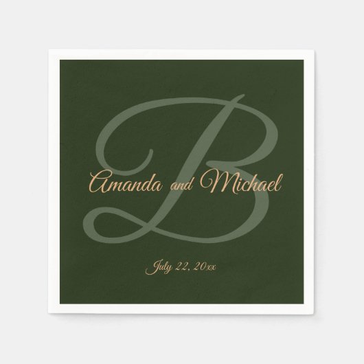 Royal Dark Green Leaves Gold Lijst Weddenschap Pap Servet (Voorkant)