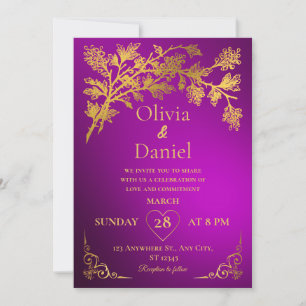 Royal Dark Purple & Gold Floral Faire-part de mari