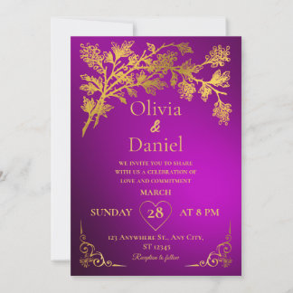 Royal Dark Purple & Gold Floral Faire-part de mari