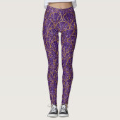 Royal Deco Paars Glitter Gold Geometic Pattern Leggings (Voorkant)