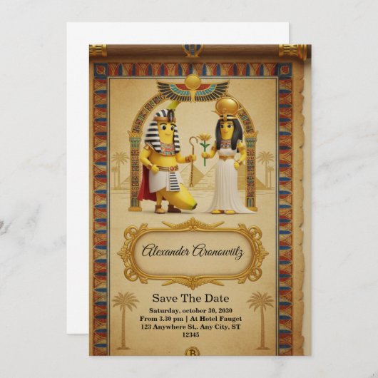 Royal Egyptian Wedding Invitation – Elegant Pharao Kaart (Voorkant / Achterkant)