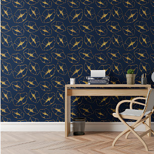 Royal Elegant Blauw & Goud Bloemen Botanisch Patro Behang