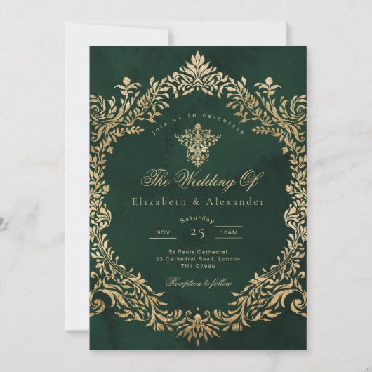 Royal Emerald Gold Wedding Kaart (Voorkant)