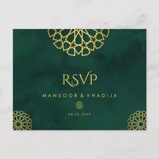 Royal Emerald Green Gold bruiloft RSVP Briefkaart (Voorkant)