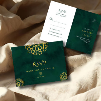 Royal Emerald Green Gold bruiloft RSVP Briefkaart