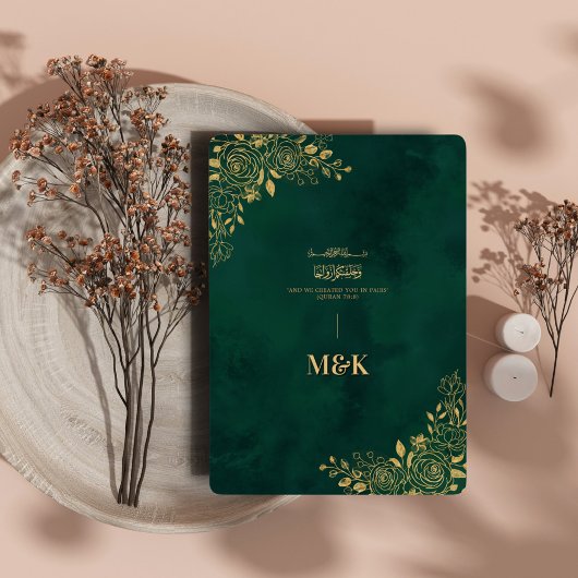 Royal Emerald Green Gold Floral Islamitische bruil Kaart
