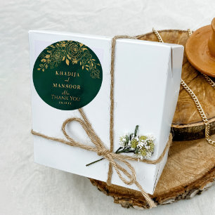 Royal Emerald Green Gold Floral Wedding Bedankt Ronde Sticker
