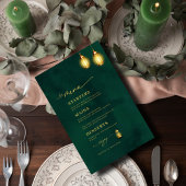 Royal Emerald Green Golden Lights Menu Mariage