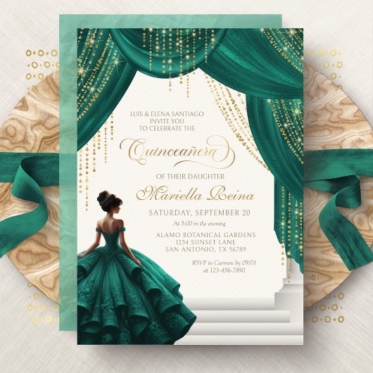 Royal Fairytale Green Modern Quinceanera Kaart